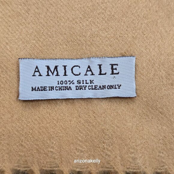 NWOT Amicale 100% Silk Scarf Soft Nap Like Cashmere Camel Tan - Picture 3 of 12